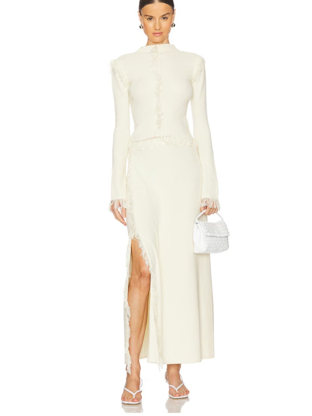 Elegant Cream CLEA Albi Knit Fringe Skirt